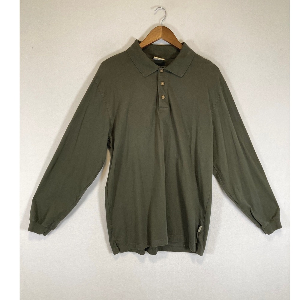Gorpcore Woolrich Mens Medium Hunter Green Long Sleeve Cotton Polo Shirt 8024